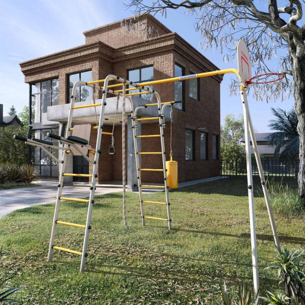 Детский спортивный комплекс для дачи ROMANA Fitness (Цвет  серый/желтый | Качели  Без качелей)