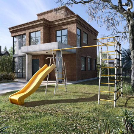 Детский спортивный комплекс для дачи ROMANA Богатырь Плюс 2 MAX (Цвет серый/желтый | Качели Без качелей)