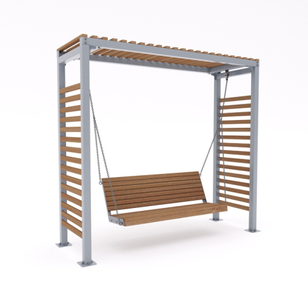 Парковые качели "Гранит" (темное дерево T8017+серый металл) (бетонирование)