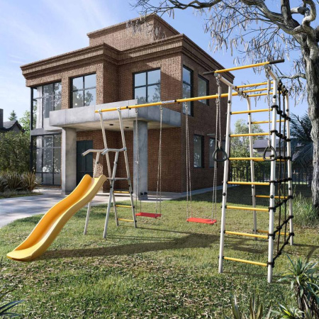 Детский спортивный комплекс для дачи ROMANA Богатырь Плюс 2 NEW (серый/желтый | Без качелей)